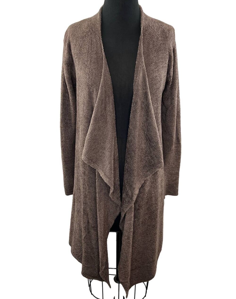 Barefoot Dreams Cozy Chic Lite Brown Draped Long Cardigan Open Front Sweater S M